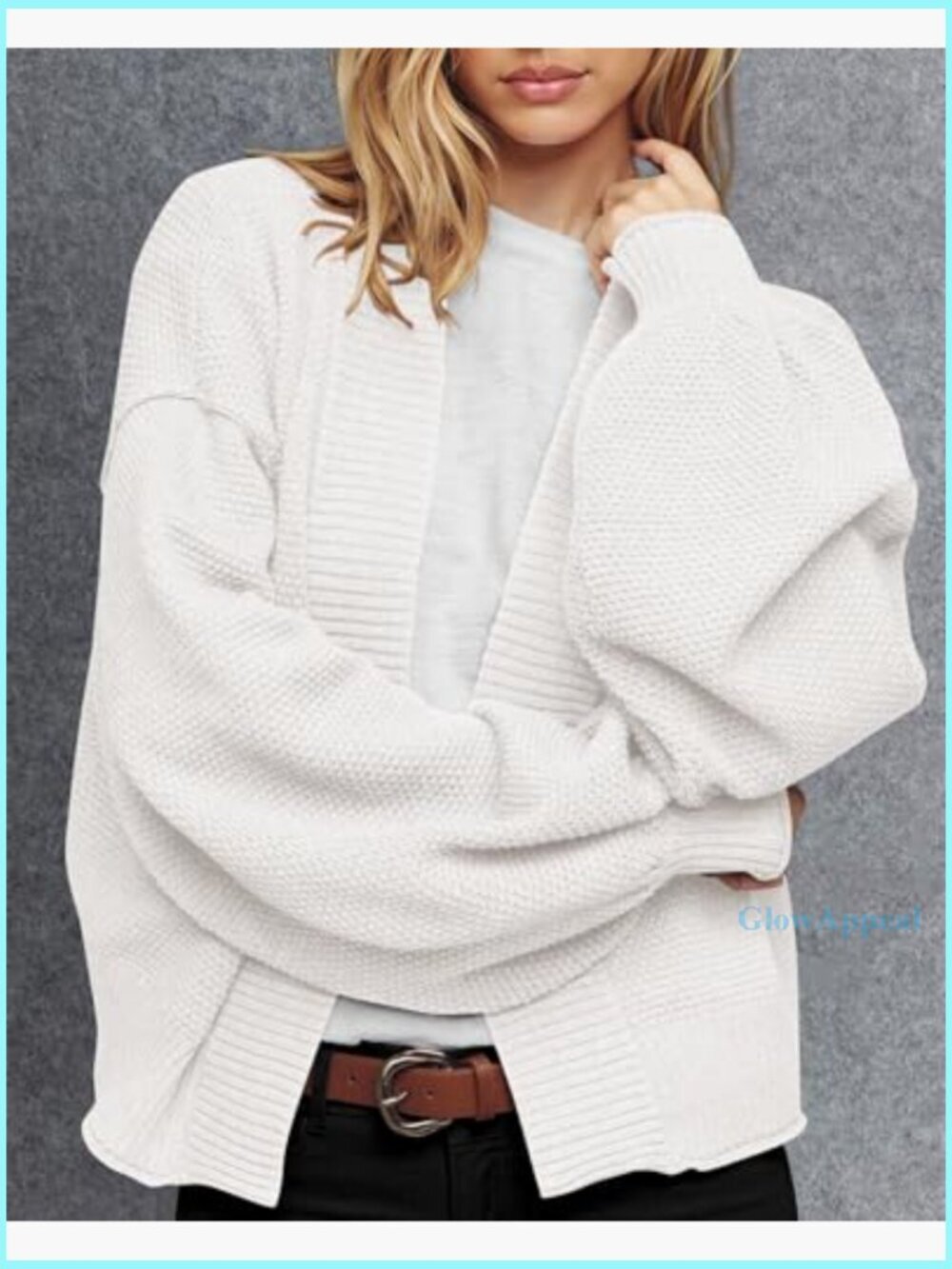 Oversized V-Neck Cardigan Sweater, Lightweight Knit, Loose Fit, Long Sleeve - Picture 2 of 7